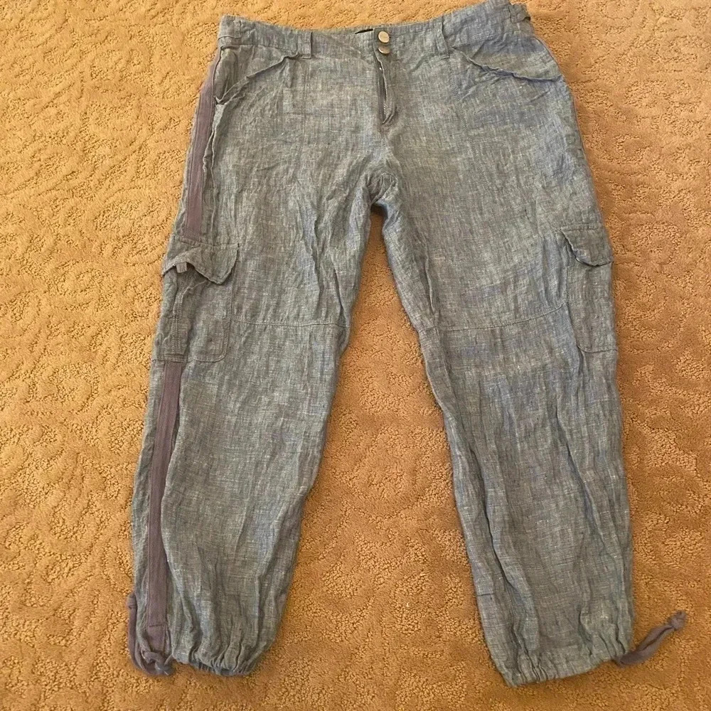 Anthropologie sanctuary terrain linen cropped utility pants 32 chambray - Picture 5 of 13